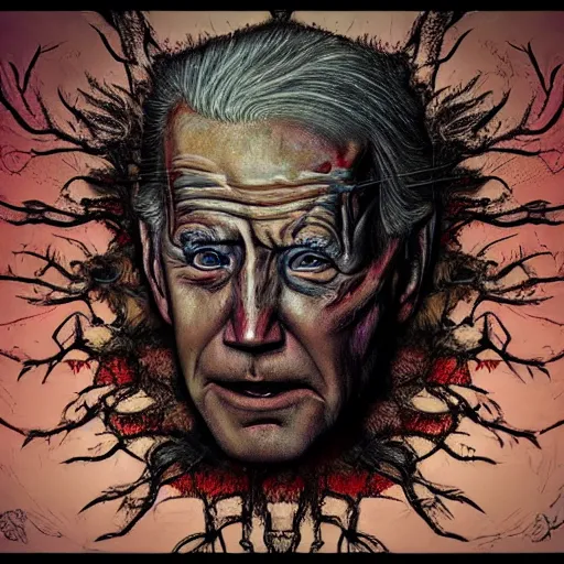 Prompt: biden became bloody ugly lovecraftian degenerate abomination, photo - realistic, color image, 2 k, highly detailed, bodyhorror, occult art, by giger