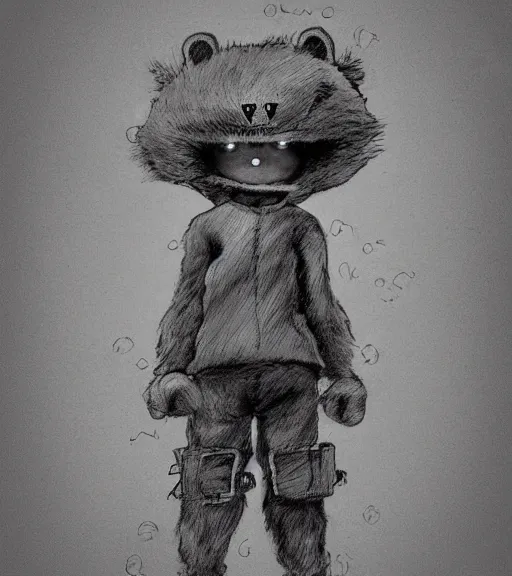 Image similar to attractive little boy wearing an cyborg bear suit, artwork in kentaro miura and made in abyss and inazuma eleven, smooth, beautiful lightness, anatomically correct, trending on pixiv, perfect composition