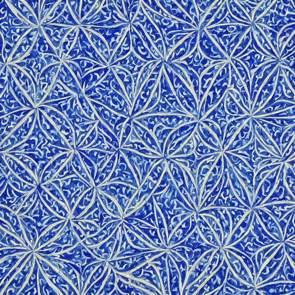 Prompt: a impasto oil painting of beautiful, symmetric indian pattern, blue! and white colors, ultra high details, symmetry, large geometric shapes