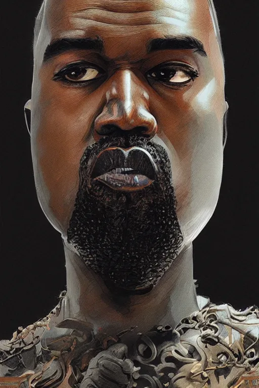 Image similar to Portrait of Kanye West, marvel comics, dark, intricate, highly detailed, smooth, artstation, digital illustration by Ruan Jia and Mandy Jurgens and Artgerm and Wayne Barlowe and Greg Rutkowski and Zdislav Beksinski