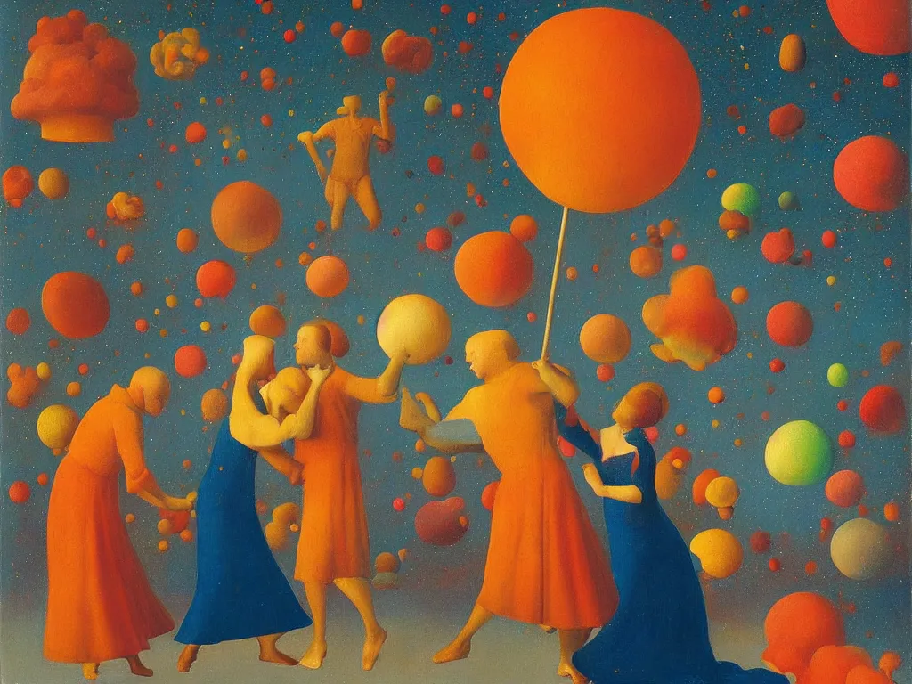 Image similar to cosmic lollipop with man and woman dancing. painting by agnes pelton, jan van eyck