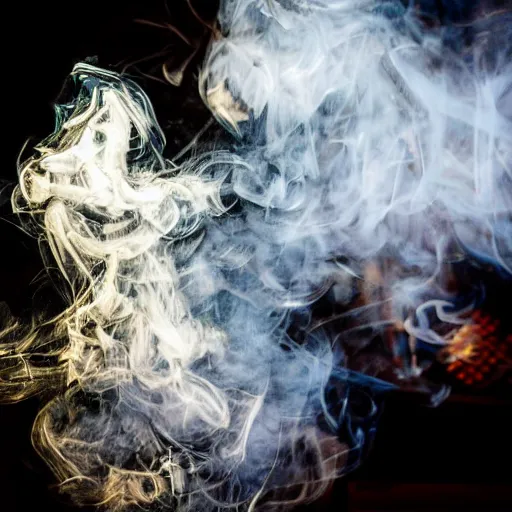 Prompt: smoke eyes, macro, wide angle, elaborate, smoke, highly detailed, beautiful lighting