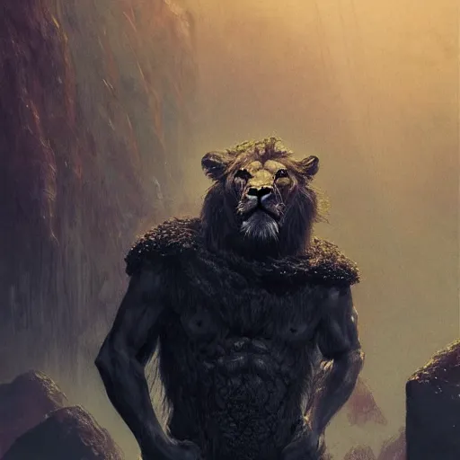 Prompt: nemean lion concept art, long shot, beksinski, wayne barlowe, adrian smith concept art, ruan jia, weta workshop the hobbit, trending on artstation, dark soul concept art, elden ring concept art, demon soul concept art, the witcher concept art