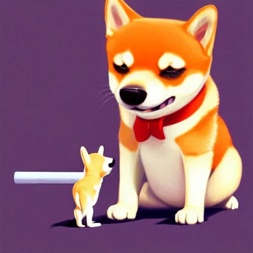 Image similar to goro fujita ilustration a baby shiba inu playing with a bone by goro fujita, painting by goro fujita, sharp focus, highly detailed, artstation