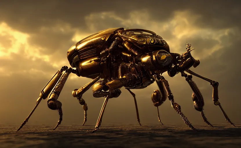 Image similar to insect robot, hyperdetailed, artstation, cgsociety, golden hour 8 k