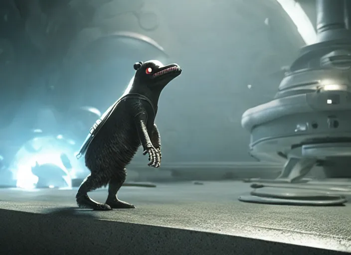 Image similar to film still of nibbler in the new scifi movie, 4 k