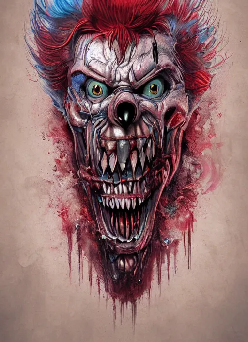 Image similar to evil horror clown, monster anatomy, ross tran, vivid colors, anatomical, highly detailed sculpture, intricate detailed, ommatidia, 8 k, cinematic atmosphere, post - processing