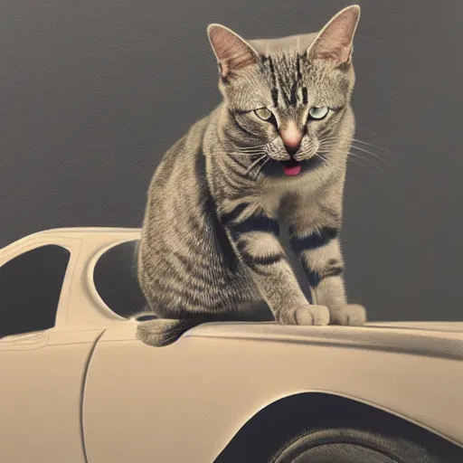 Image similar to cat eating a car, photorealistic, studio