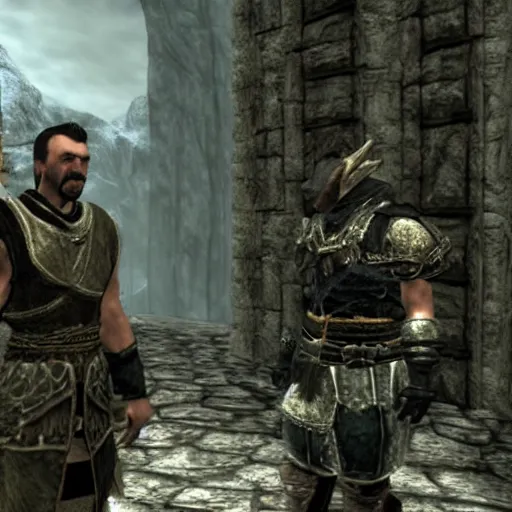 Prompt: Igor Ghirkin Strelkov in The Elder Scrolls V: Skyrim, cinematic still