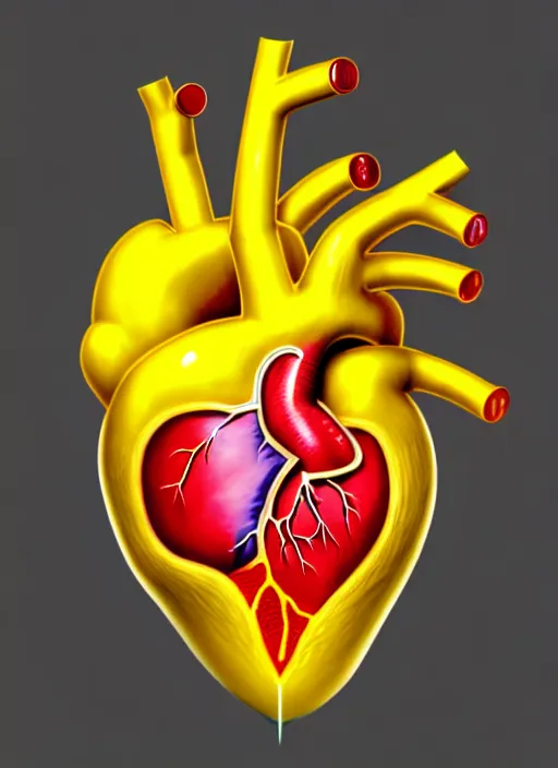 Prompt: an anatomically correct human heart made of angular yellow glass, sharp detail, concept art, artstation trending