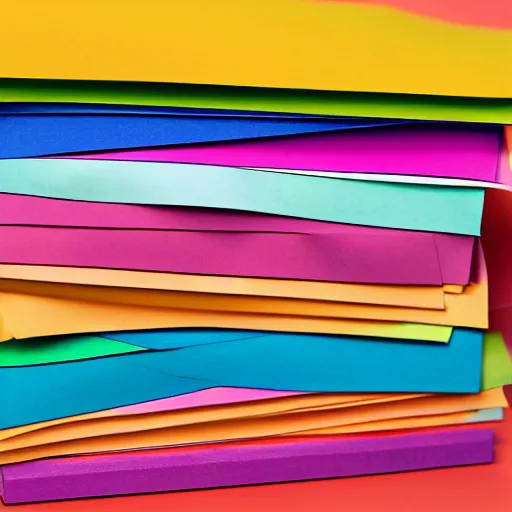 Prompt: a pile of colored paper