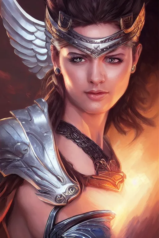 Image similar to amazon valkyrie athena, d & d, fantasy, portrait, highly detailed, headshot, digital painting, trending on artstation, concept art, sharp focus, illustration, art by artgerm and greg rutkowski and magali villeneuve