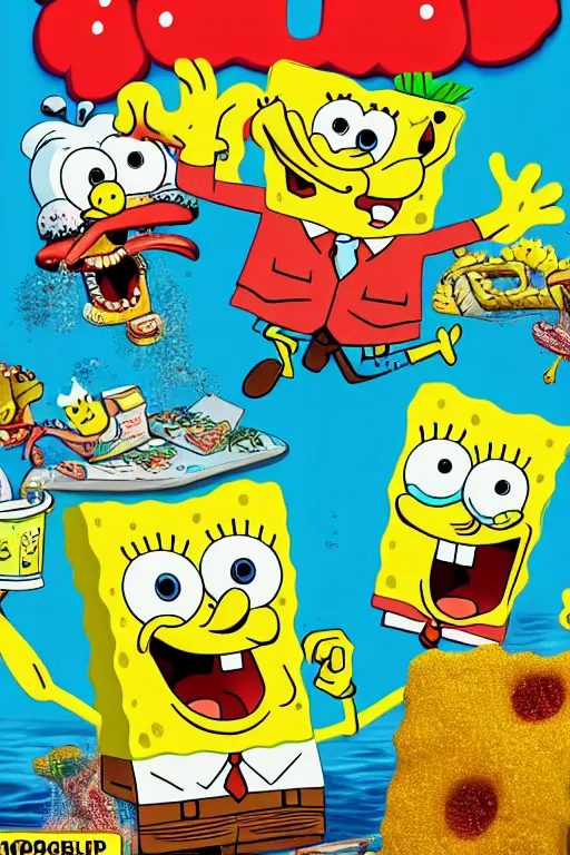 Image similar to spongebob on the cover of a food magazine, 8 k, hdr, detailed, 4 k, 1 6 k