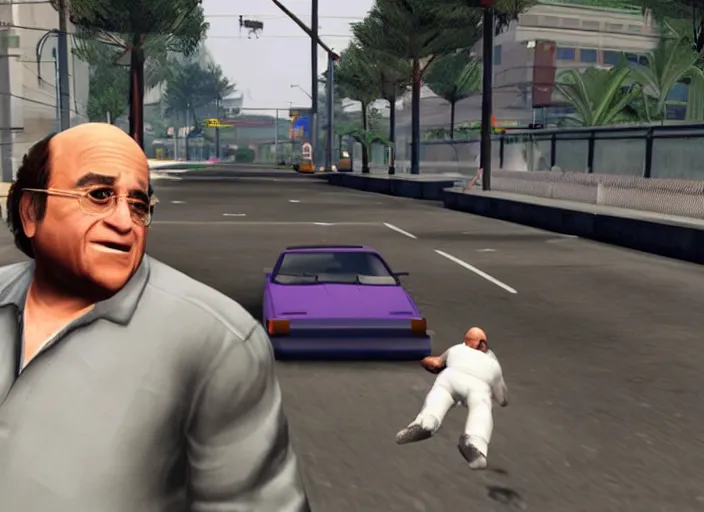 Image similar to video game still of danny devito in the video grand theft auto iii,