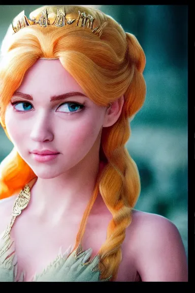 Image similar to very very intricate photorealistic photo of a realistic human version of princess peach in an episode of game of thrones, photo is in focus with detailed atmospheric lighting, award - winning details