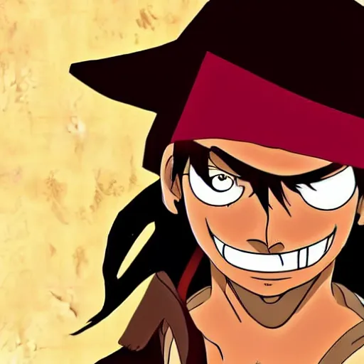 Image similar to Captain Jack Sparrow as Monkey D Luffy