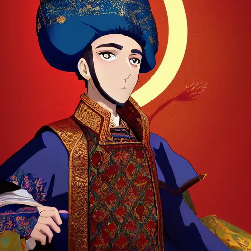 Image similar to portrait of suleiman the magnificent, anime fantasy illustration by tomoyuki yamasaki, kyoto studio, madhouse, ufotable, comixwave films, trending on artstation