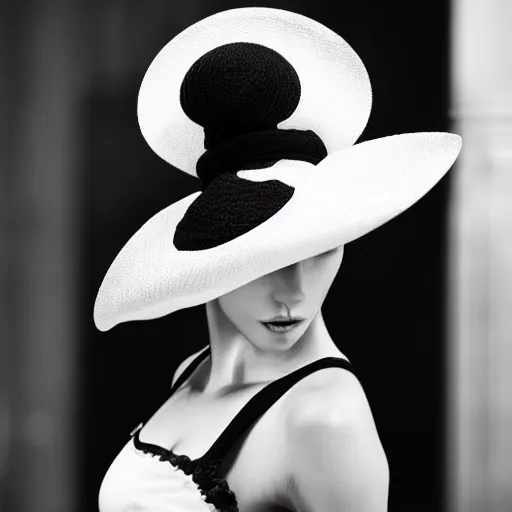 black and white photo of fashion model in wide white | Stable Diffusion ...