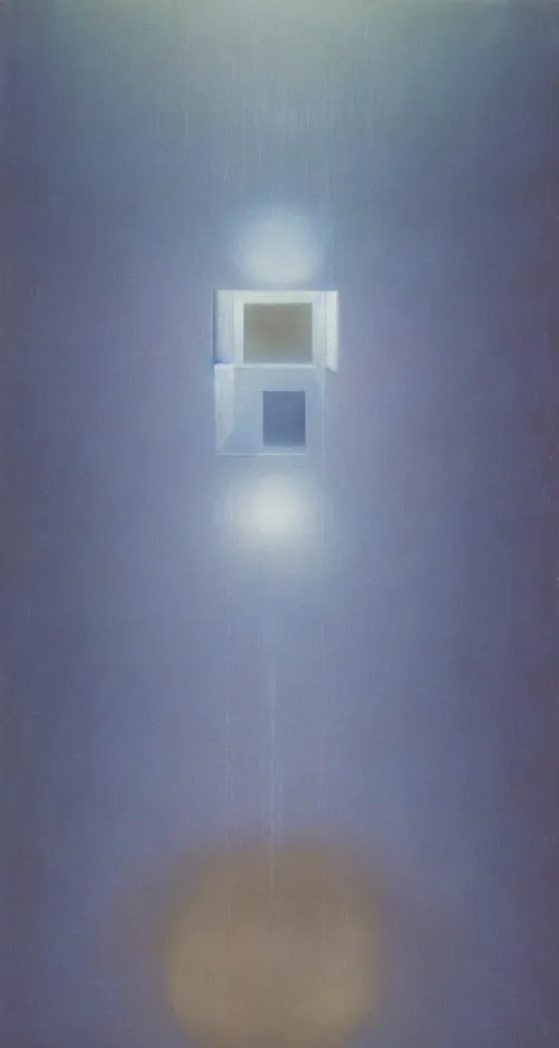 Image similar to a gigantic glowing crystal tesseract orb illuminating a small room, very bright white light, high detailed beksinski painting, part by adrian ghenie and gerhard richter. masterpiece, deep colours, blue