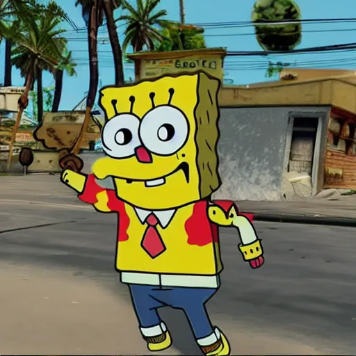 Prompt: spongebob in gta san andreas