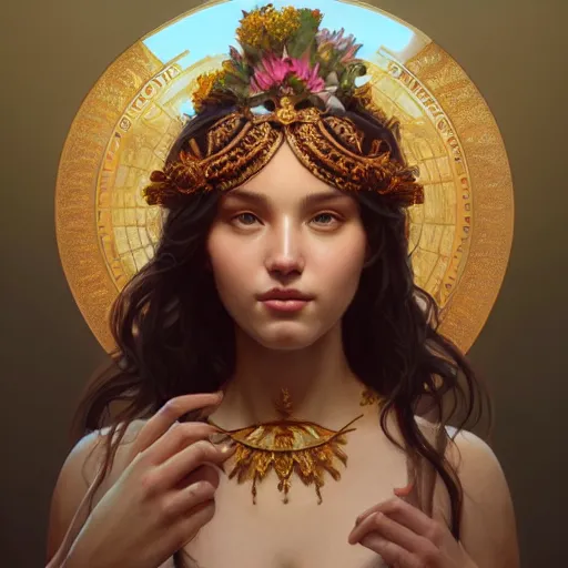 Image similar to perfectly - centered portrait of a goddess, beautiful, gorgeous, cute, amazing, highly detailed, professional digital painting, unreal engine 5, photorealism, hd quality, 8 k resolution, cinema 4 d, 3 d, cinematic, art by artgerm and greg rutkowski and alphonse mucha and loish and wlop