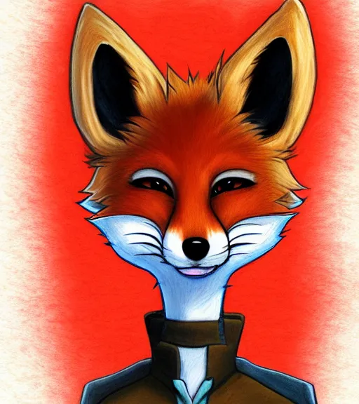 Image similar to expressive stylized master furry artist digital colored pencil painting full body portrait character study of the fox small head fursona animal person wearing clothes jacket and jeans by master furry artist blotch