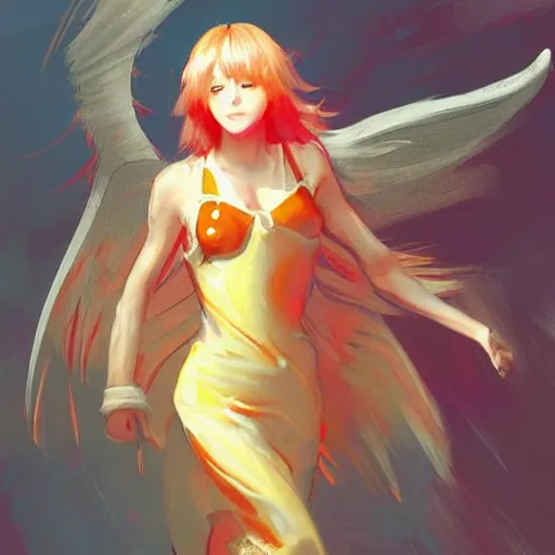 Image similar to concept art | angel in heavy syrup marauding through a peaceful path, artstation / pixiv!!!