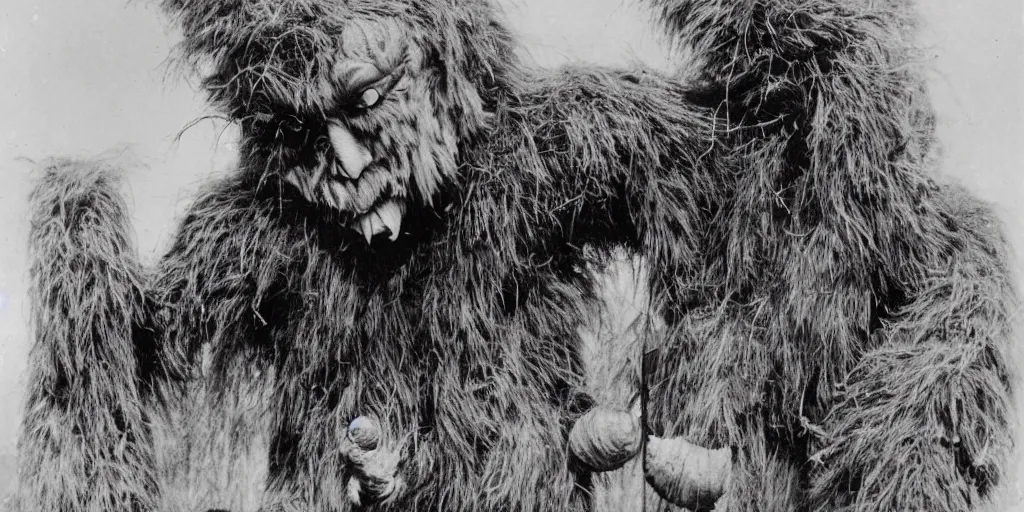 Image similar to 1 9 2 0 s photography of krampus hay monster burning, dolomites