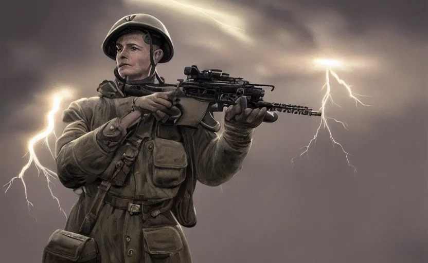 Image similar to highly detailed, high resolution, character design art, stunning, volumetric lightning, shot in normandy, from save private ryan movie, matte, sharp focus, 150mm, illustration, artstation, by kuvshinov ilya, realistic human anatomy, simple design, ww2 era guns, realistic soldiers