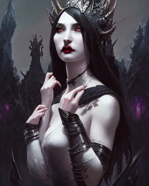 Image similar to dark vampire princess, highly detailed, d & d, fantasy, highly detailed, digital painting, trending on artstation, concept art, sharp focus, illustration, global illumination, shaded, art by artgerm and greg rutkowski and fuji choko and viktoria gavrilenko and hoang lap