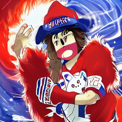 Image similar to anime Portrait of Youppi the Habs Montreal Canadiens Mascot as a very cute powerful and friendly pokemon, highly detailed anime, high evolution, 1990s, legendary, smooth, sharp focus, dynamic lighting, intricate, trending on ArtStation, illustration pokemon, art by WLOP