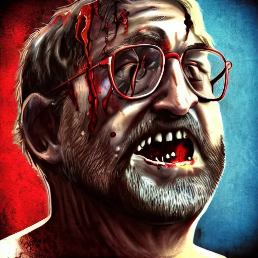 Prompt: visceral portrait of a zombified gabe newell