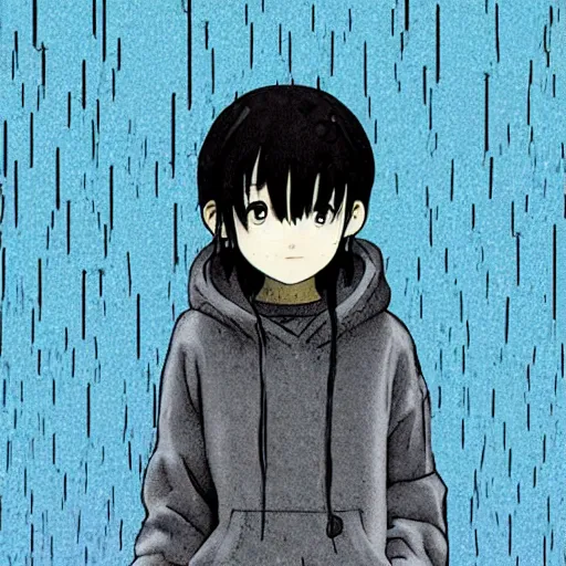 Anime eboy smoking in the rain