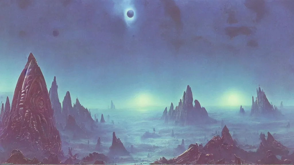 Image similar to otherworldly atmospherics of an alien planet by arthur haas and bruce pennington and paul lehr, cinematic matte painting