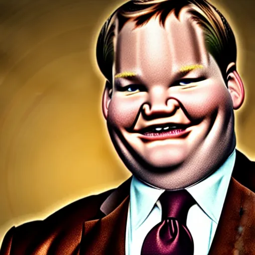 Image similar to Andy Richter is wearing a chocolate brown suit and necktie. Andy is standing inside a bathtub with the shower running over him. The suit and necktie are soaking wet.