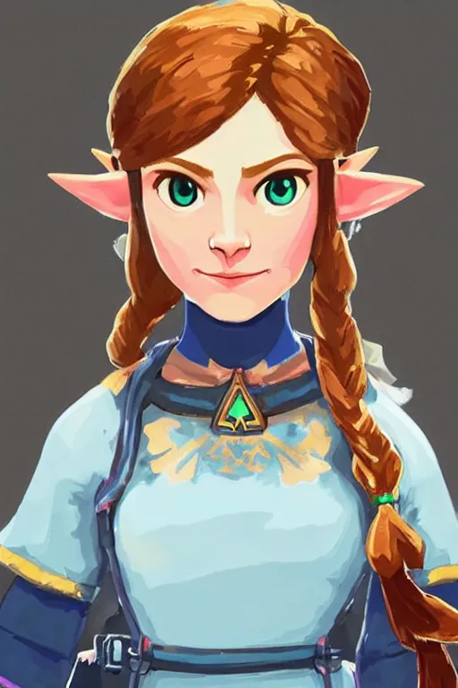 Image similar to an in game portrait of madeleine celeste from the legend of zelda breath of the wild, breath of the wild art style.