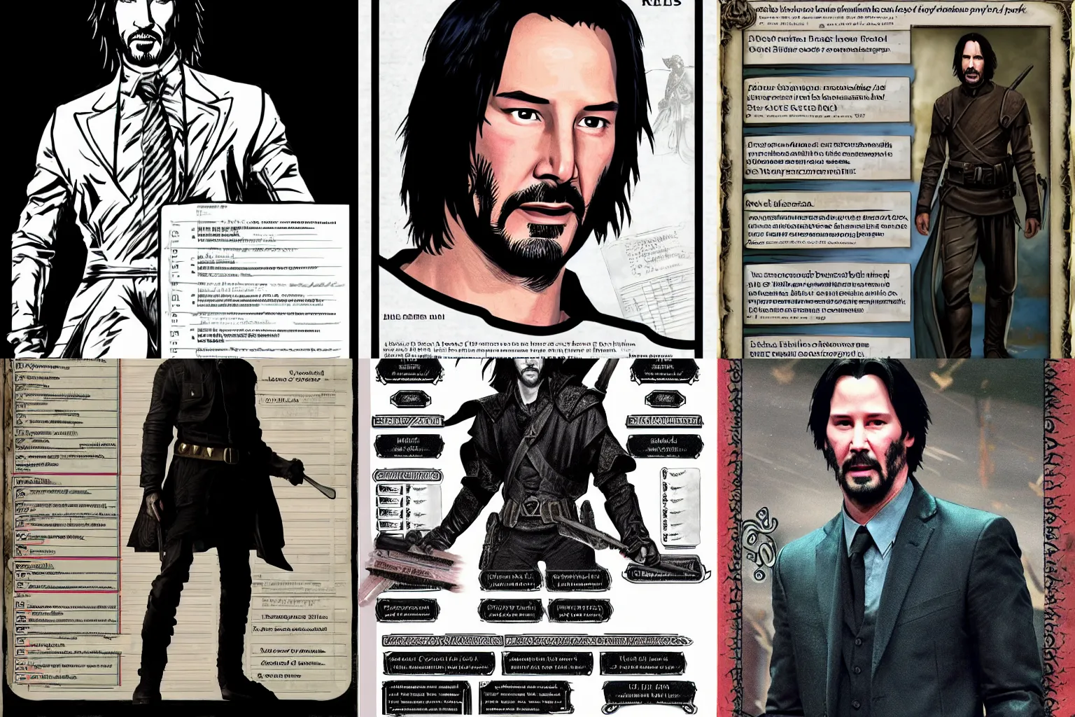 Prompt: detailed keanu reeves D&D Campaign character sheet