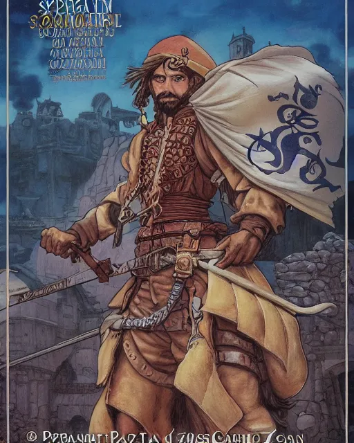 Image similar to portrait of a spanish conquistador, by daniel zrom and disney and masamune shirow and josan gonzales and studio ghibli