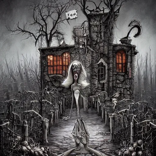 Image similar to grunge cartoon drawing of the end of the world by - michael karcz , in the style of corpse bride, loony toons style, horror themed, detailed, elegant, intricate