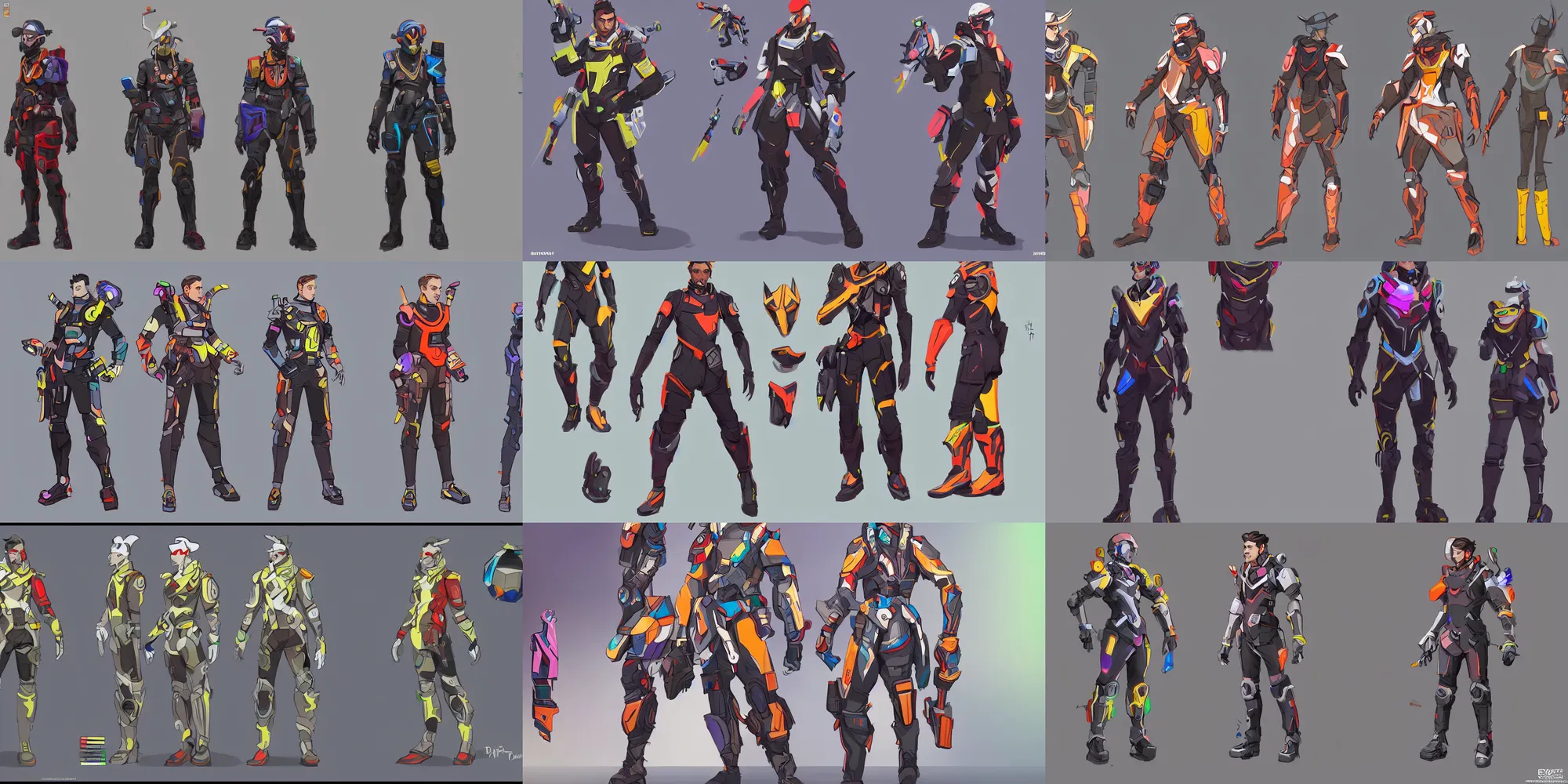 Prompt: character concept art of a mid 2 0's male scifi themed outfit, colorful, by qui fang and daryl tan, overwatch, studio trigger
