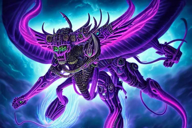 Image similar to epic pose of rebulon the ancient demon, by lisa frank, masterpiece concept art, 8 k, intricate detail, cinematic lighting, epic pose, deep colors, majestic view