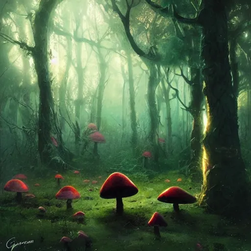 Image similar to psychedelic trip mushrooms geog darrow greg rutkowski