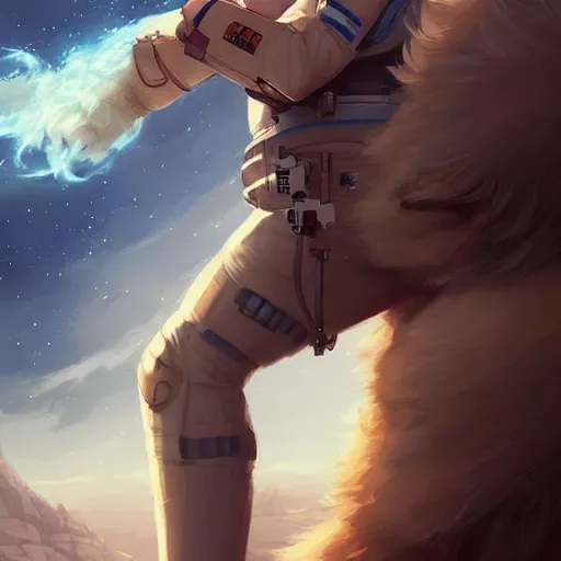 Image similar to an lion wearing a astronaut outfit,character design by charlie bowater, ross tran, artgerm, and makoto shinkai, detailed, inked, western comic book art, 2021 award winning painting,digital art,ultra realistic,ultra detailed,art by greg rutkowski,photorealistic,hyperdetailed,relaxed