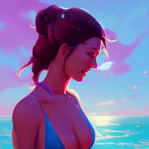 Image similar to portrait of besutiful woman in bathing suit, maya ali mage, gloomhaven, dynamic lighting, gaudy colors, octane render aesthetic, matte painting concept art, official fanart behance hd artstation by jesper ejsing, by rhads and makoto shinkai and lois van baarle and ilya kuvshinov and rossdraws