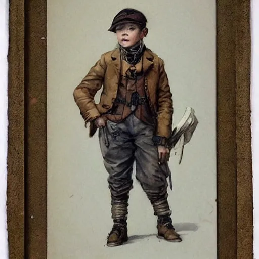 Image similar to (((((portrait of boy dressed as steampunk explorer in an actionpose . muted colors.))))) by Jean-Baptiste Monge !!!!!!!!!!!!!!!!!!!!!!!!!!!