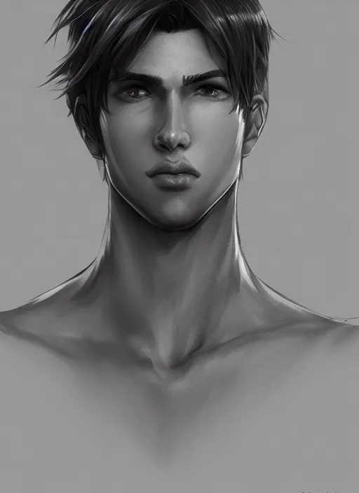 Image similar to detailed beautiful male character art of a protagonist, depth of field, on amino, by sakimichan patreon, wlop, high quality art on artstation.