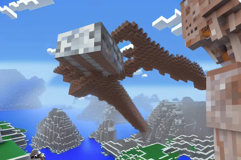 Prompt: giant squids battling in the sky, minecraft, 3 d render, minecraft