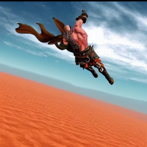 Prompt: Kratos flying over Sahara Desert