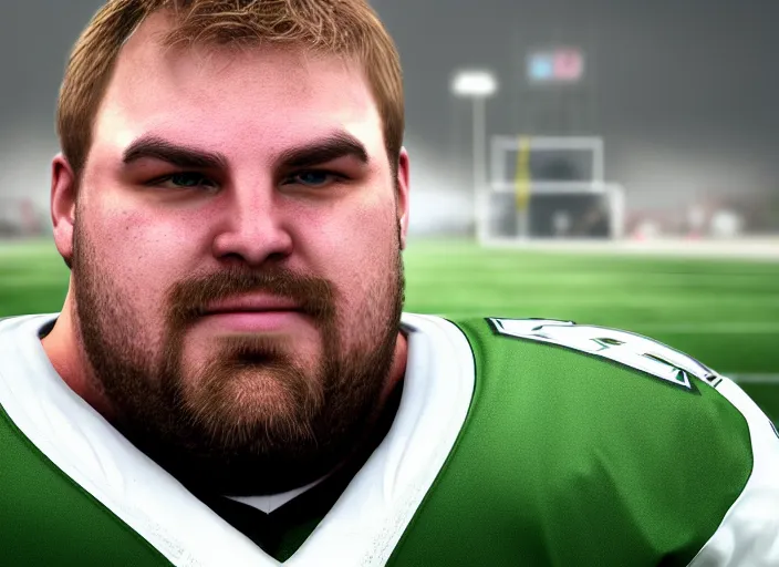 Prompt: facial portrait of a football player on the sidelines, offensive lineman brad baum, reddit contest winner, madden 2 1, ps 4, character design