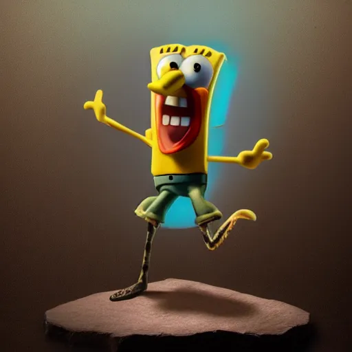 Image similar to SpongeBob Squarepants stone statue by Michelangelo, Dramatic Lighting by Brom, trending on Artstation, golden hour